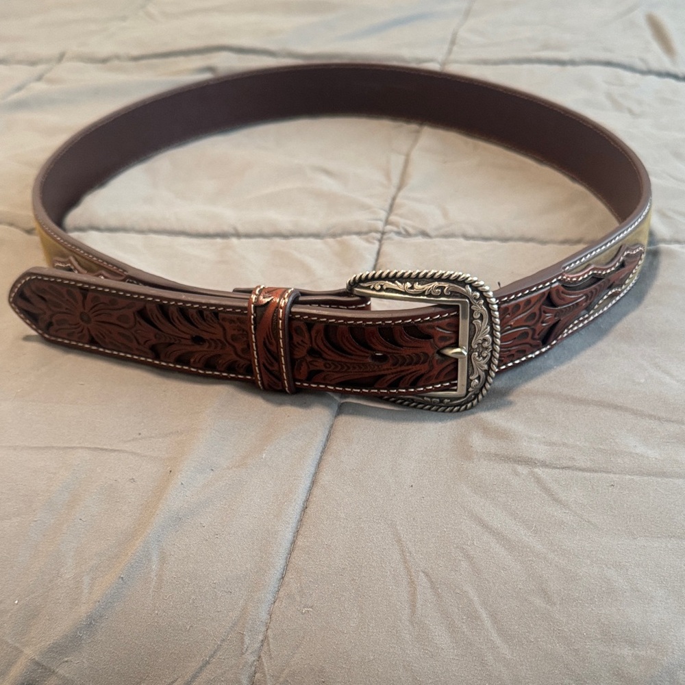 Ariat Dark Brown Leather Belt with Silver Buckle
